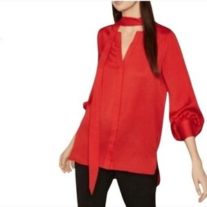 BCBG Max Azria Red Neckline Tie Blouse